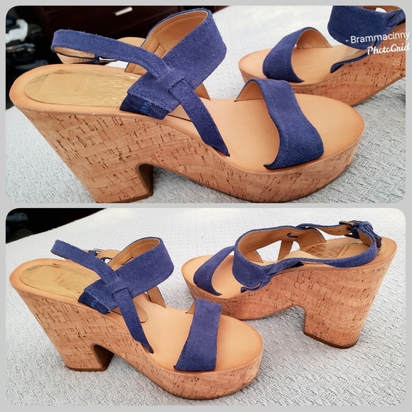 Dolce Vita Rita Blue Suede Cork Platform Sandals - Picture 3 of 8